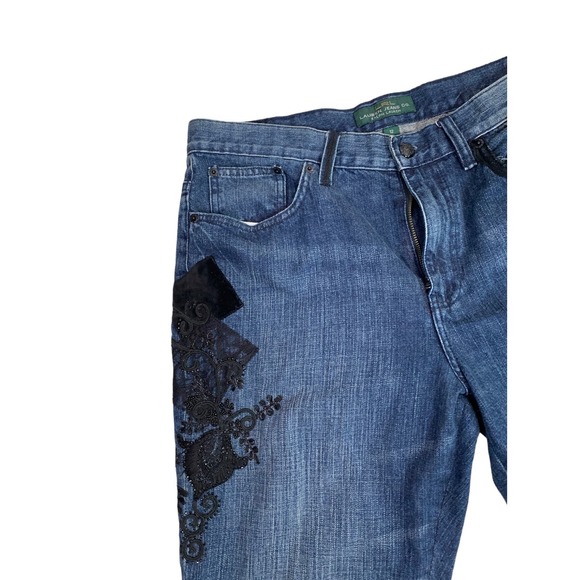 Ralph Lauren Women's Size 12 Jeans Straight Leg Hi Rise Embroidery Velvet Beaded - Picture 4 of 10